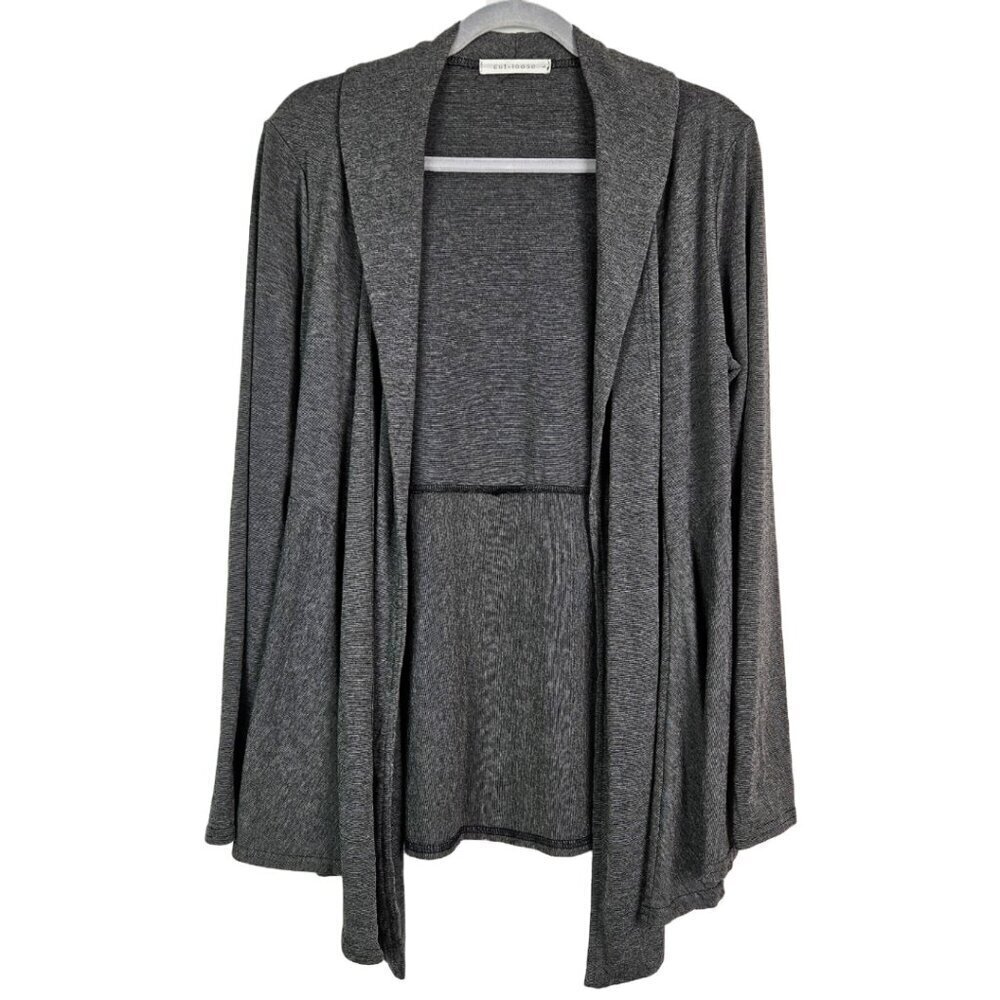 Cut Loose Gray/Black Micro Stripe Open Front Drape Waterfall Cardigan L 6628332